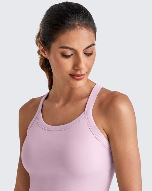 G4Free Longline Sports Bra Halter Workout Cropped Tops for Women Gym Yoga Racerback Athletic Tank Removable Padded (Pink,XL)