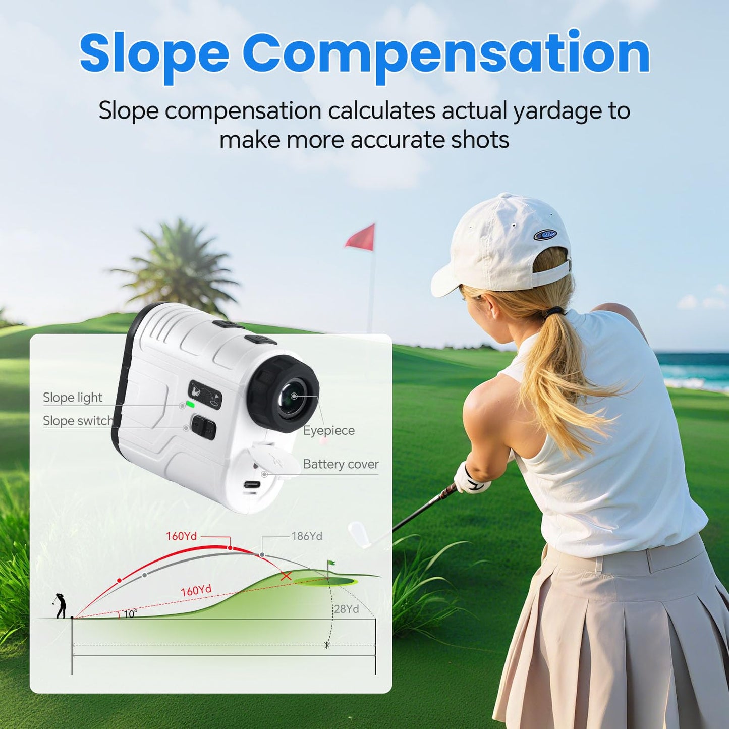 1200 Yards Range Finder Golf with Slope, 7X Magnification Range Finder, Lightweight Portable Rechargeable Rangefinder, Flag Lock Vibration, Switch for Legal, Range Finders for Golf Accessory (White)