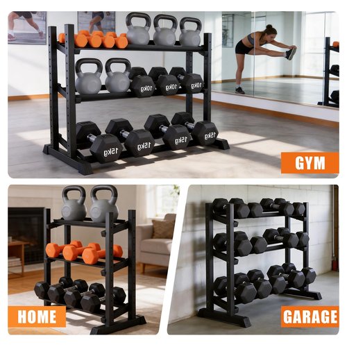 Dumbbell Rack 3-Tier Adjustable Dumbbell Rack Suitable for Dumbbells, Kettlebells, and Other Compact Weights Space-Saving Dumbbell Storage Rack - 1000LBS Capacity