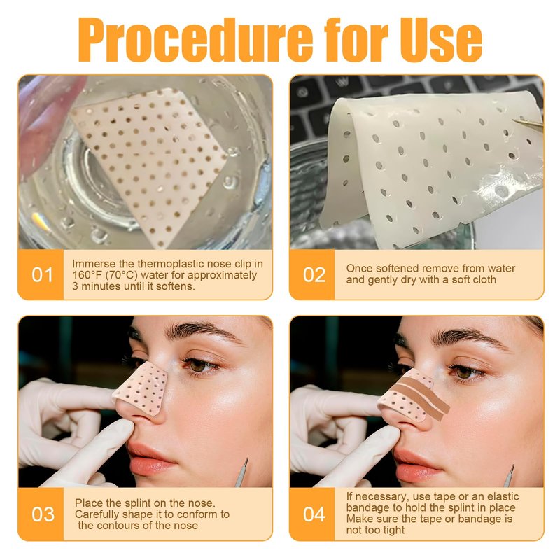 Thermoplastic Nasal Splint & Facial Lift Tape,Alcohol-Free,Electricity-Free Nose Fixation&Lifting Kit,Reusable Trapezoidal Nose Clip&Elastic Bandage,Beauty Care Accessories for Daily Use (6-Piece Set)