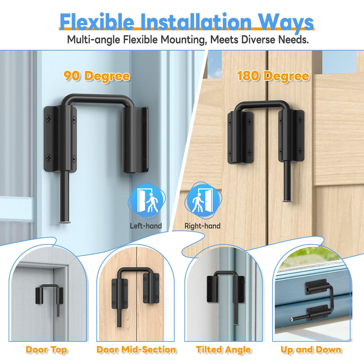 Mixizigoz New Patio Sliding Door Loop Lock - 2-3/8 Inch U-Shaped Loop Latch, 90/180 Degree Home Security Lock for Sliding Doors, Windows, Barns, Gardens, Screens (Black-1 Pc)