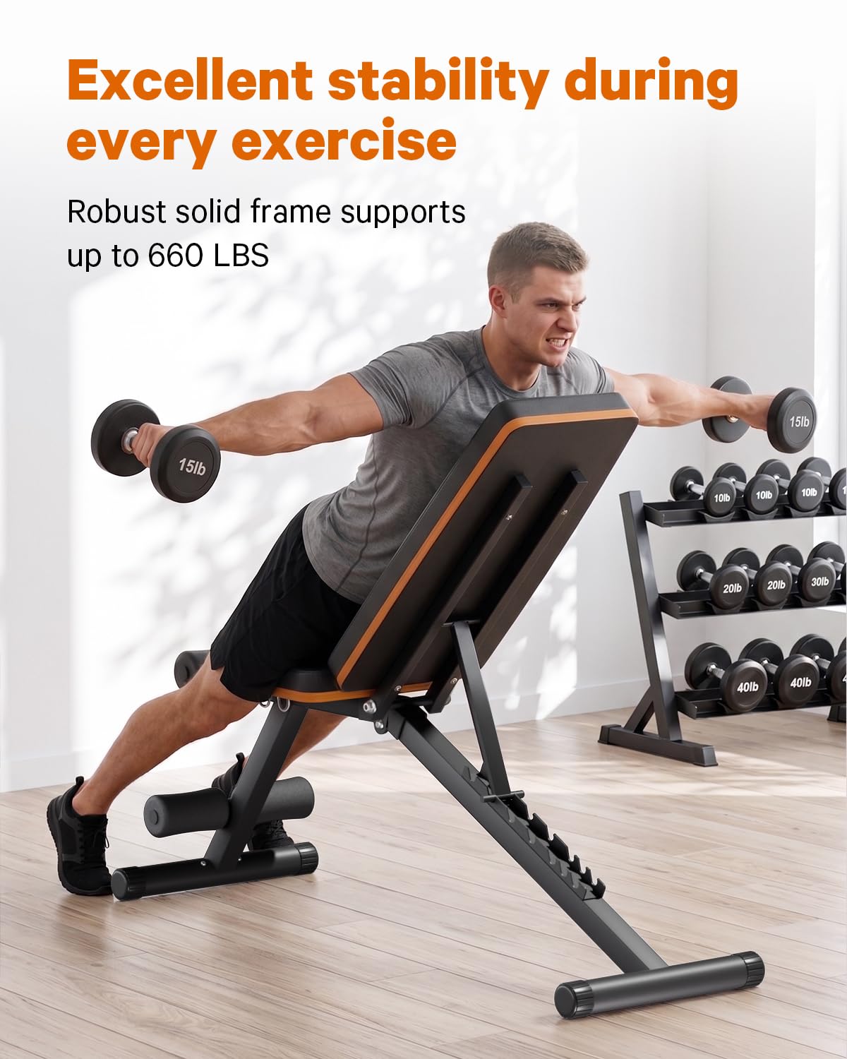 WECENI Adjustable Weight Bench,Adjustable weight bench, Multi-Functional Foldable workout Bench Press with 660 LBS Capacity, Strength Training Equipment gym for Home, Full heavy duty fitness bench gym at home.