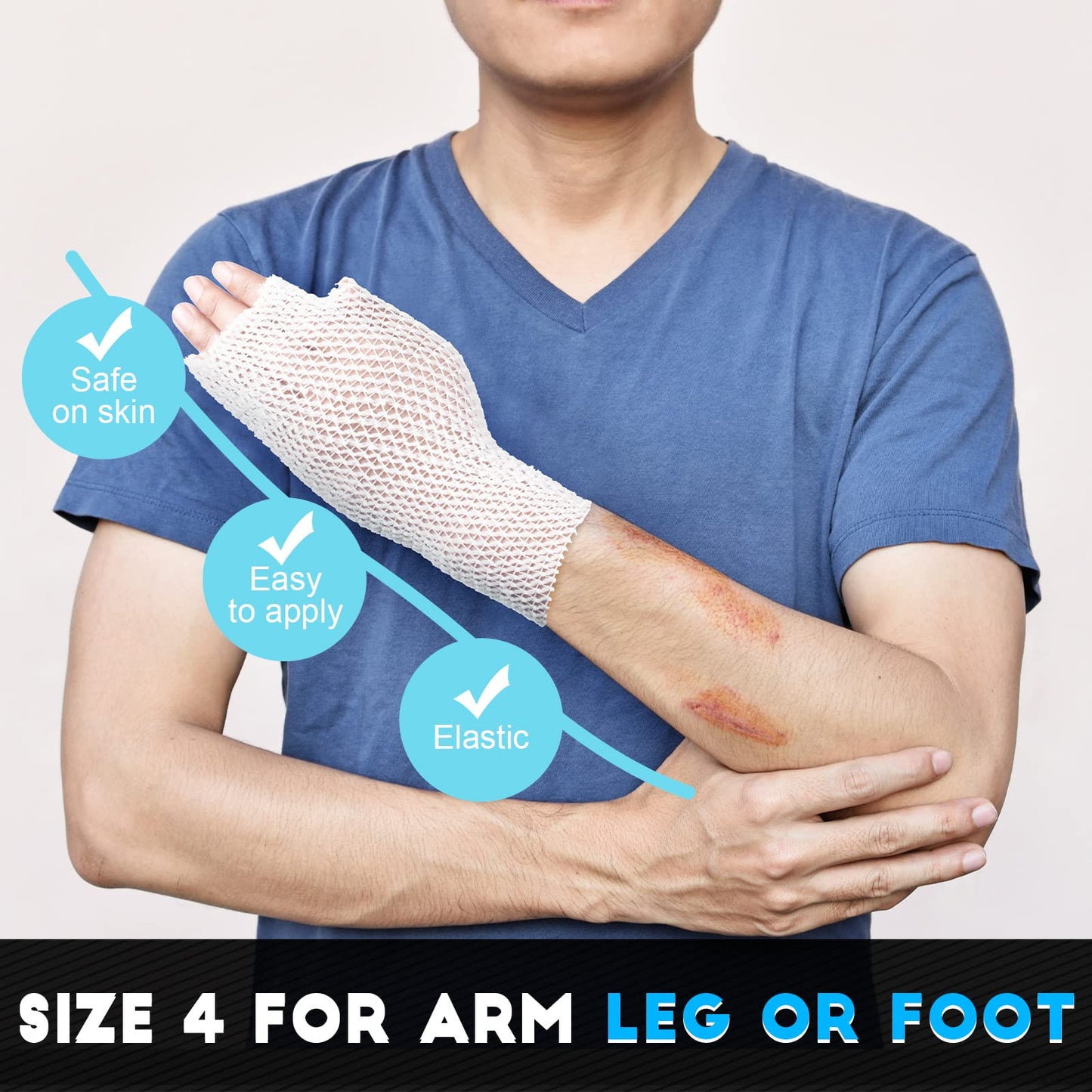 2 Rolls Tubular Bandage Elastic Net Wound Dressing Stretch Dressing Retainer Tubular Elastic Gauze Bandage for Wound Arm, Without The Use of Adhesive Tape (Size 4 and Size 6)