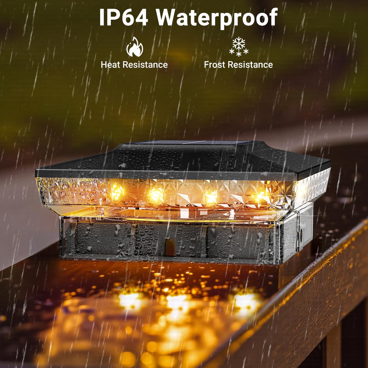 btfarm 4x4 Solar Post Cap Lights Outdoor, 2 Color Modes 16 LED Fence Post Lights Fit 4x4 3.5x3.5 Wooden/Vinyl, Bright Waterproof Solar Powered Deck Lighting Outside for Patio Porch Garden, Black