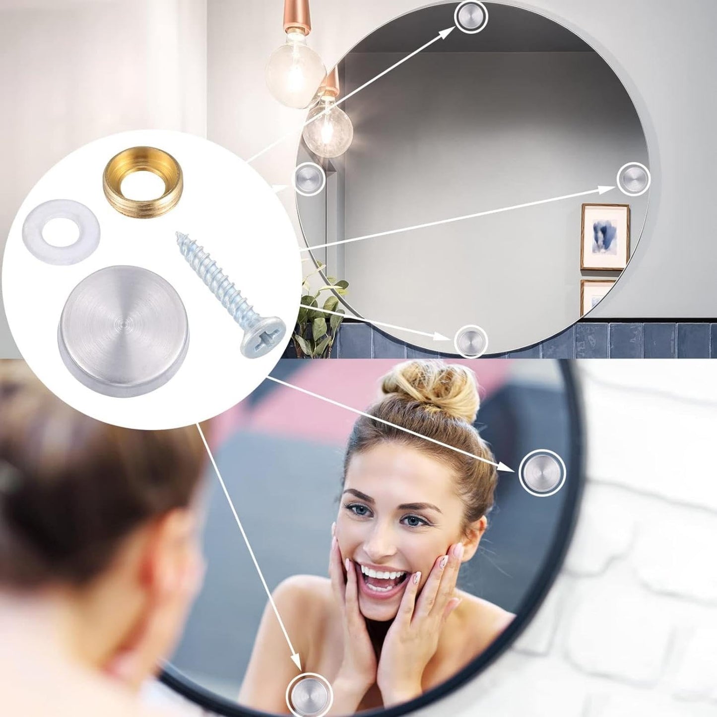 CKKAPTURE 20 Pieces Stainless Steel Screw Cover Cap - 16mm Mirror Nails for Furniture, Mirrors, Signage, and Advertising Hardware