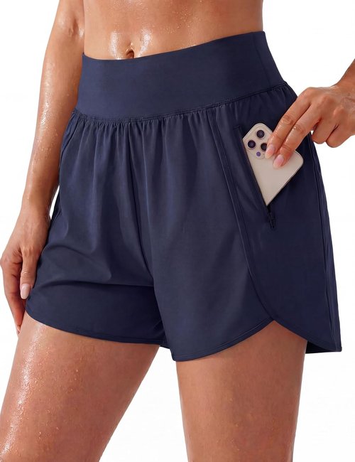 BMJL Women's Athletic Shorts - High Waisted, Lightweight Workout Gym Shorts with 2 Zipper Pockets | Quick Dry