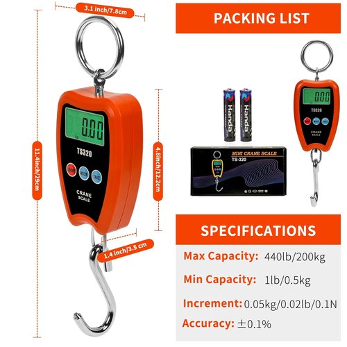 Digital Crane Scale - 300kg/660lbs Capacity | LED Handheld Mini Hanging Scale for Garage, Farm, Fishing