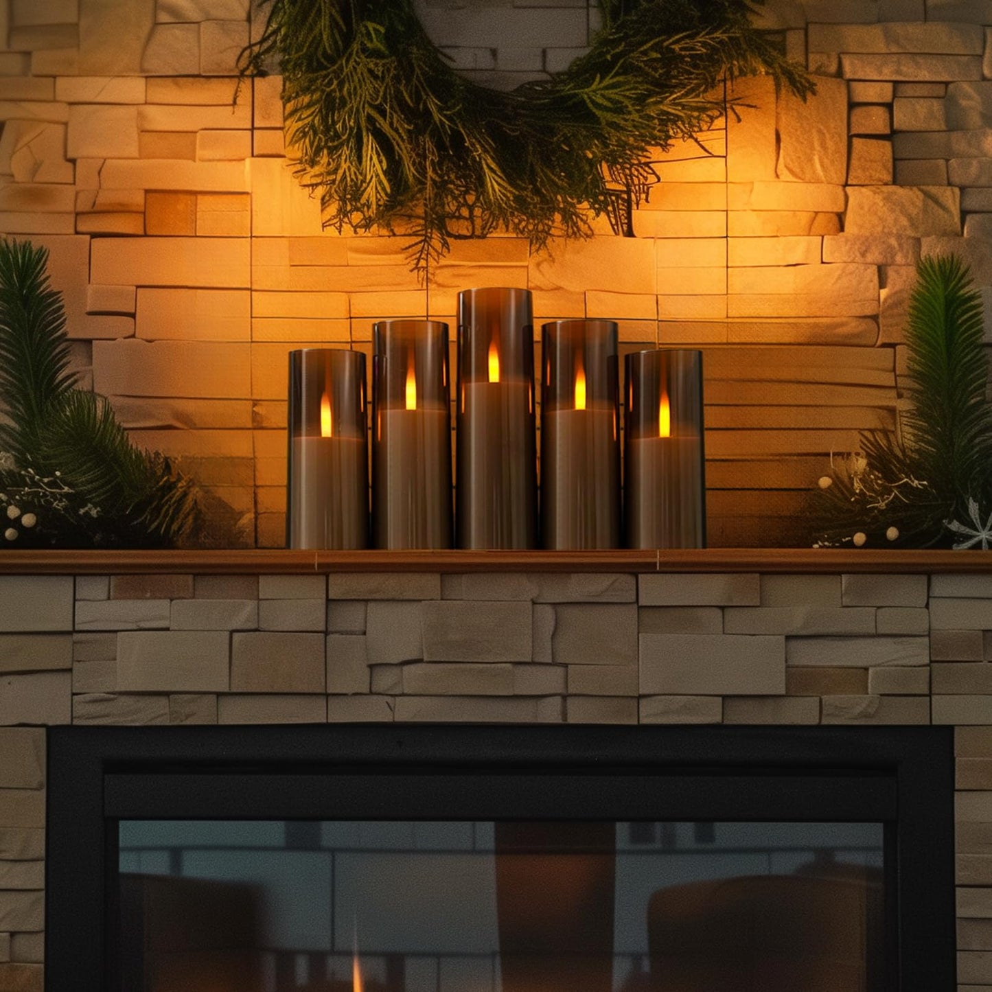 Homemory Grey Flameless LED Candles with Remote & Timer, Battery Operated, Fake Candles, Modern Home Decor, or Outdoor Events Set of 7