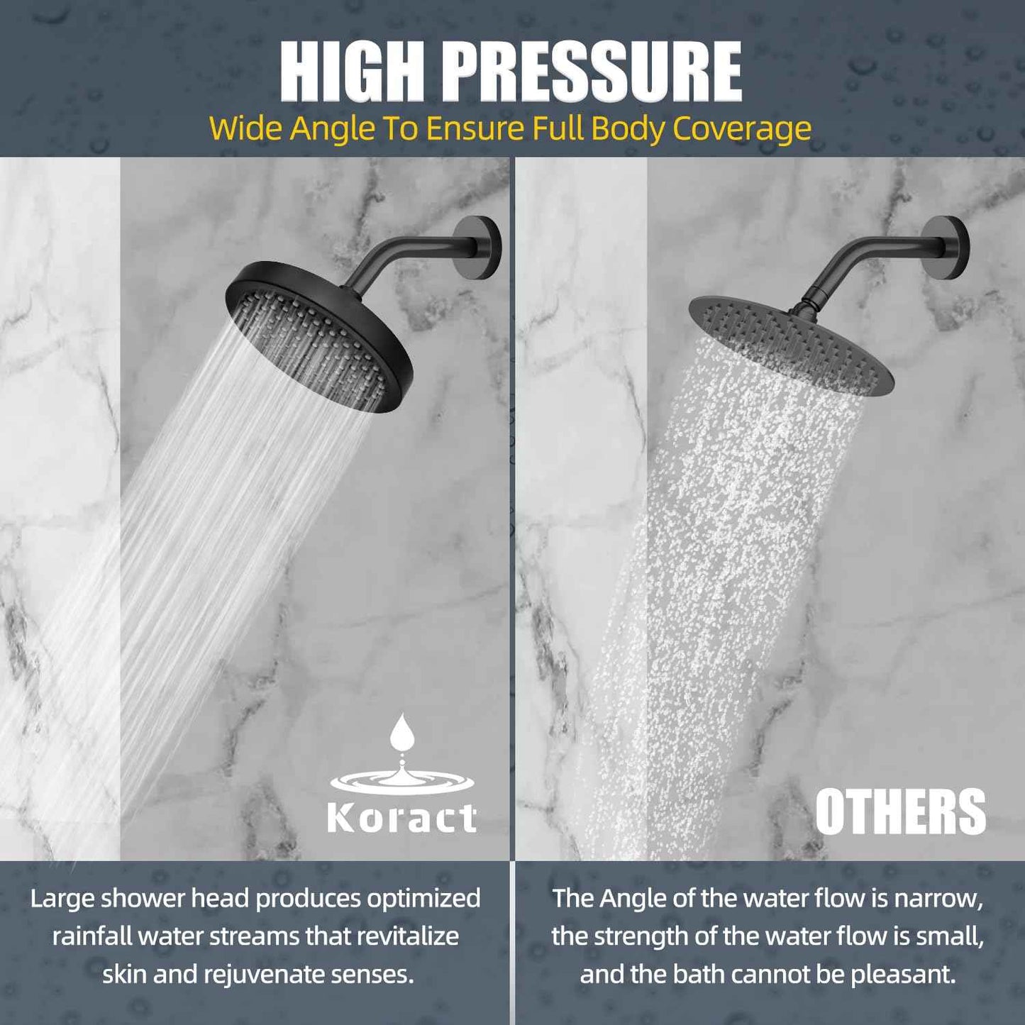 Shower Head High Pressure Rain Premium Quality Luxury Design Anti-Clogging Silicone Nozzles Adjustable Replacement for Bathroom Shower Heads (6 inch Round) (Matte Black)