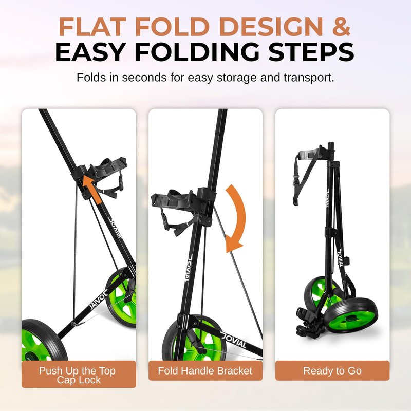 JOVIAL 2 Wheel Golf Push Pull Cart - Lightweight, Foldable, Collapsible, Caddy Accessories, Golf Bag Storage with Deluxe Scorecard Holder, Adjustable Handle, Aluminium Frame, Compact Design for Travel