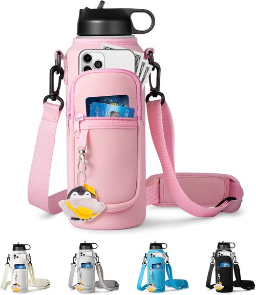 Hydroflask Water Bottle Holder - Adjustable Sling Bag with Phone Pocket for Hiking & Travel