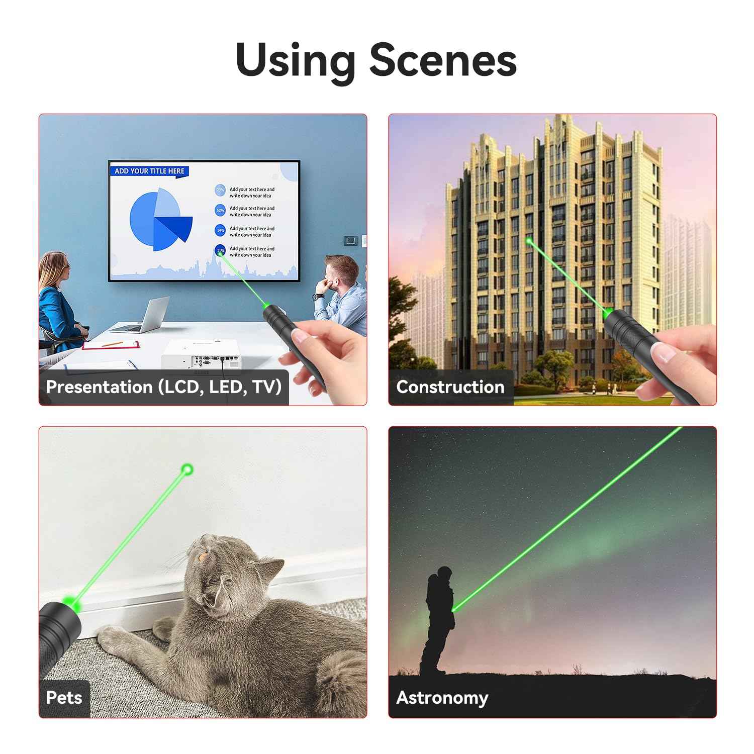 [2 Packs] Rechargeable Green Laser Pointer High Power Green Beam Laser Light Long Distance Range For TV/LED/LCD Screens Tactical Flashlights Presentation Office/Outdoors/Astronomic/Construction [001]