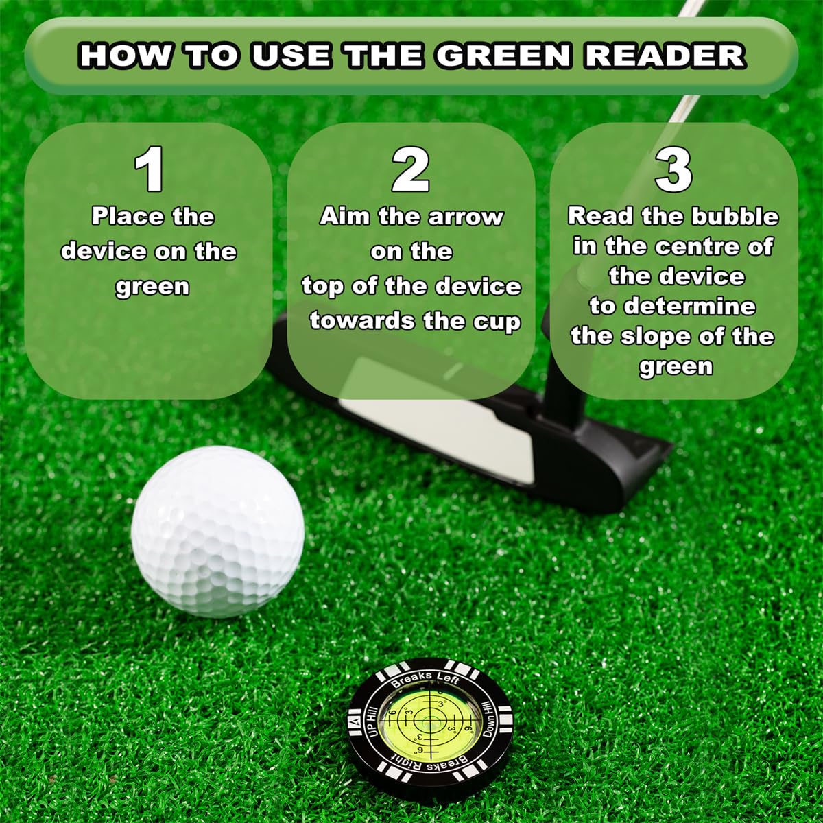VIGLORY Golf Putt Green Reader, High Precision Golf Training Aid, Stylish Hat Clip Ball Marker, Golf Accessories for Men Women (Black)