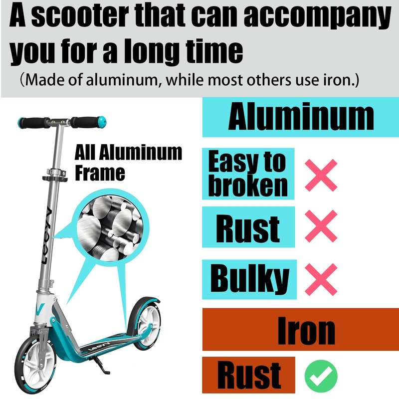 Scooter for Kids 6-12 & Adults | Adjustable Height, Foldable, Lightweight Aluminum Frame | Holds Up to 240lbs | Smooth Ride on Any Terrain