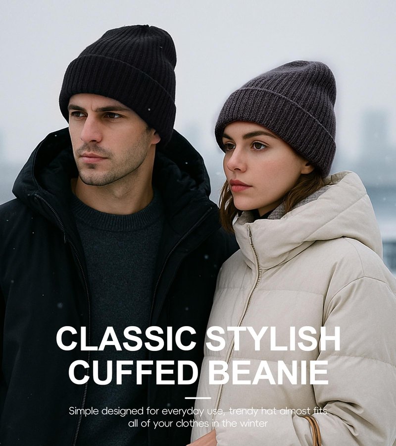 Men Women Merino Wool Beanie Hat Fleece Lined Ski Cap for Cold Weather & Large Heads(Black,XXL)