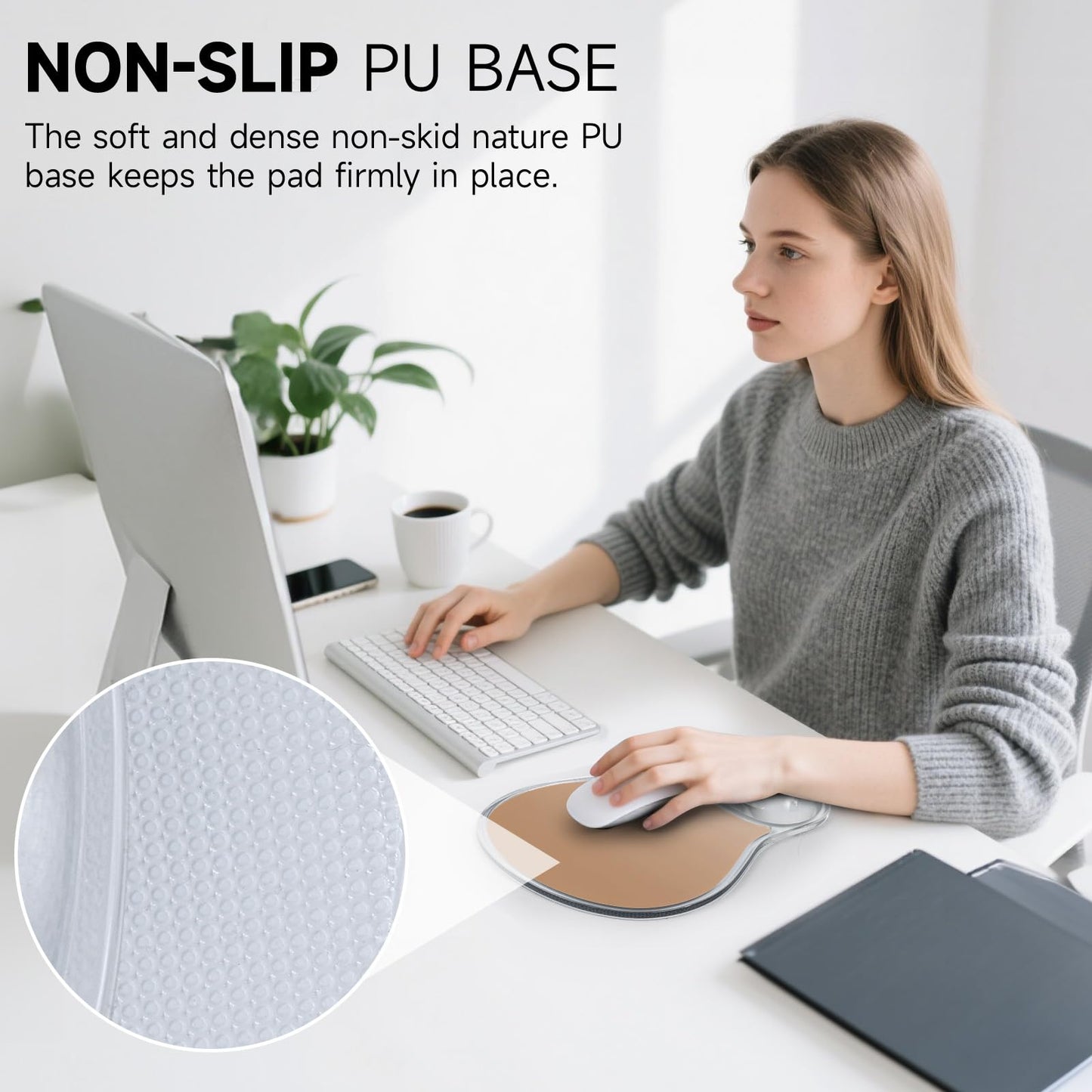 icolor Crystals Gel Wrist Rest Mouse Pads Ergonomic Mouse Mat with Memory Gel Cushion,Non-Slip PU Base Desk Skid Gel Pad for Computer Laptop,Relieves Wrist Pain (Brown)