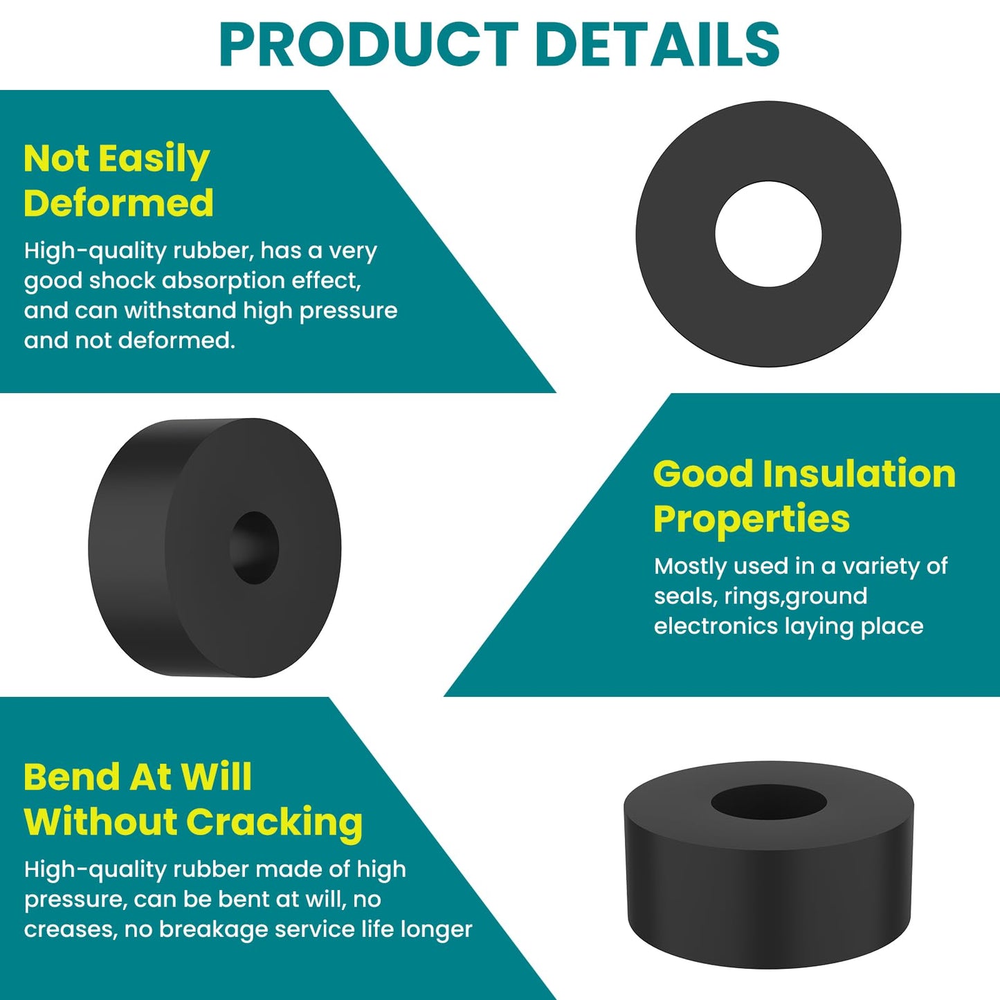 DALQUIS 24Pcs 3 Sizes Multi-Purpose Rubber Spacers Kit, 1 Inch OD Anti-Vibration Bushings Spacers Washers for Cars, Motors, Home