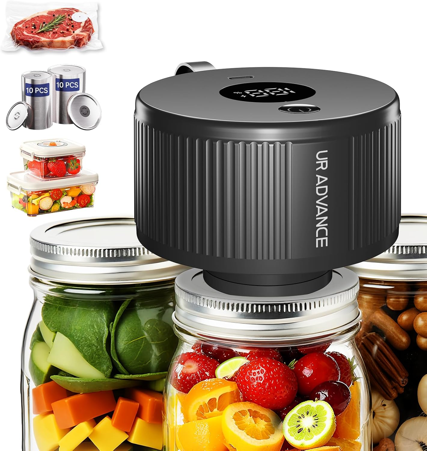 Skiennix 3-in-1 Electric Mason Jar Vacuum Sealer Kit - Auto-Stop Design, 4-Hour Battery Life | Ideal for Jars, Bags & Leftovers