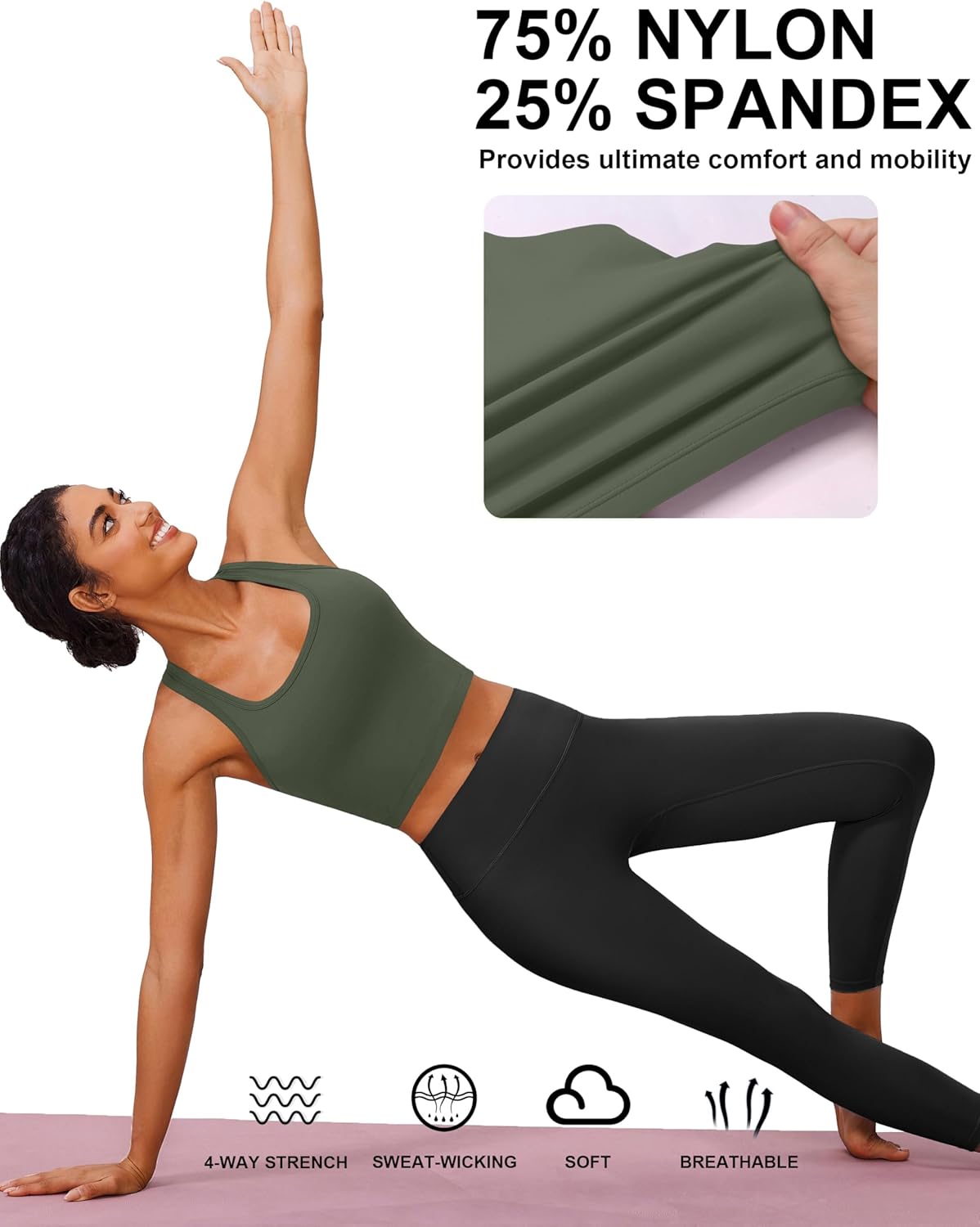 PINSPARK Sports Bra - Longline Racerback Yoga Top for Women | Padded Workout Tank, Comfortable Fit