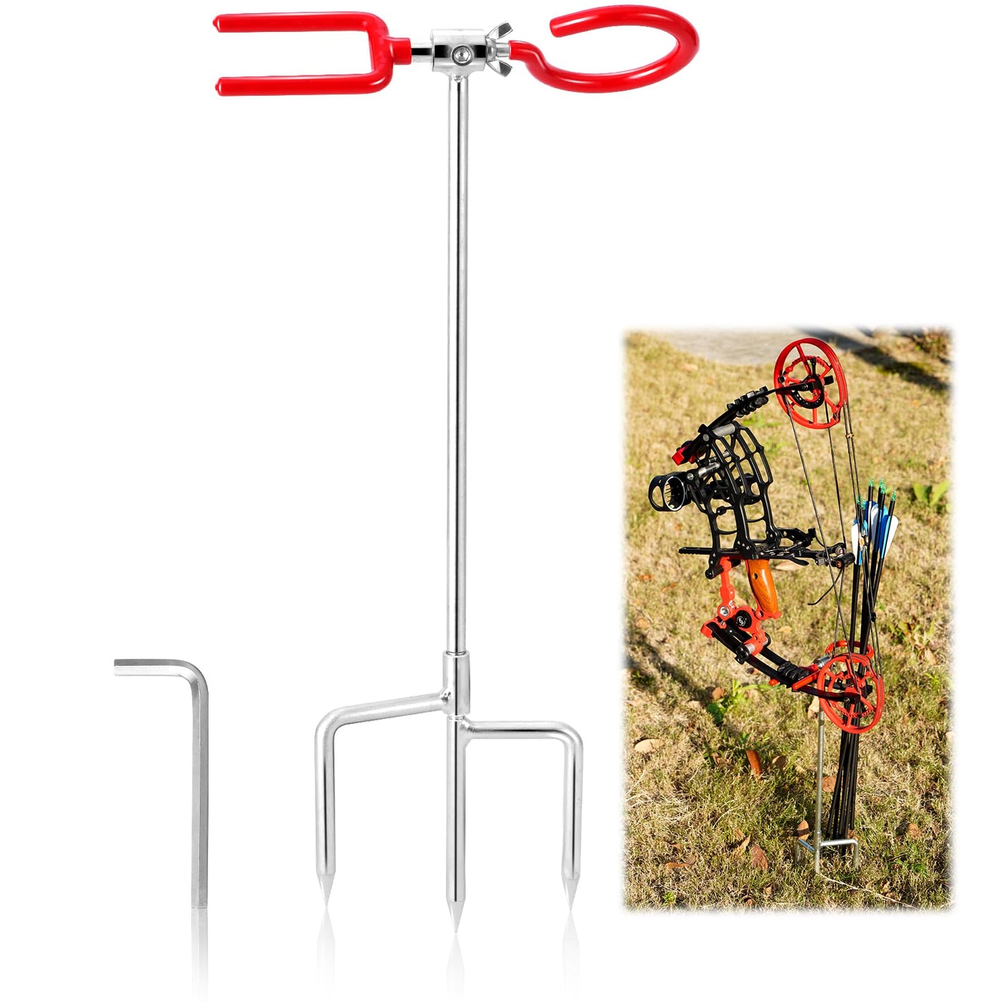 Hadwoer Bow Stand for Compound and Recurve Bows Heavy Duty, 3-Prong Ground Stake, 360° Adjustable Portable Bow Holder for Hunting, Ground Blind, Target Practice