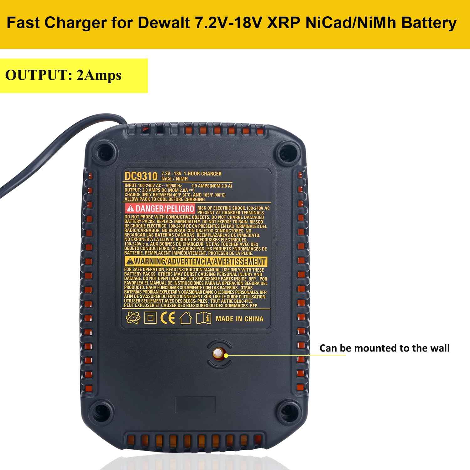 DC9310 18V Fast Charger Replacement for Dewalt 7.2V-18V XRP NiCad/NiMh Battery DW9116 DC9096 DC9098 DC9099 DW9098 DW9099 DW9096 DW9072 DW9061