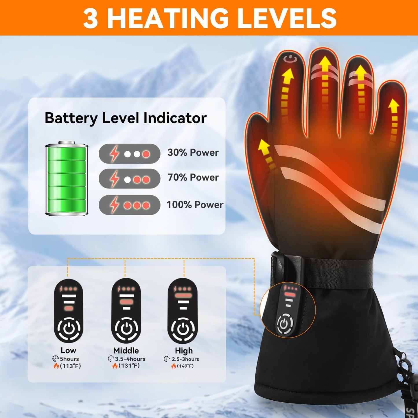 Rasfalo Heated Gloves for Men Women, Rechargeable Heated Gloves with Touchscreen, Waterproof Electric Heated Ski Gloves for Motorcycle, Hunting, Skiing, Winter Outdoor Work Black L