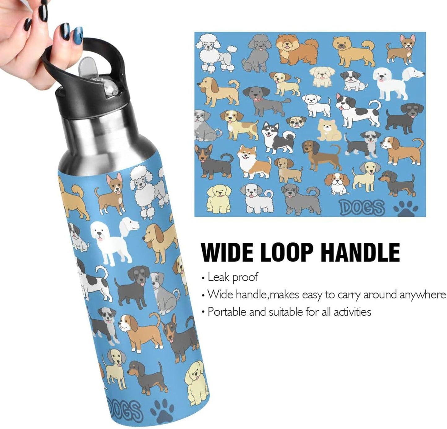 Skiennix Puppy Dog Water Bottle - Insulated Stainless Steel Flask with Straw Lid | 20 Oz Hot & Cold