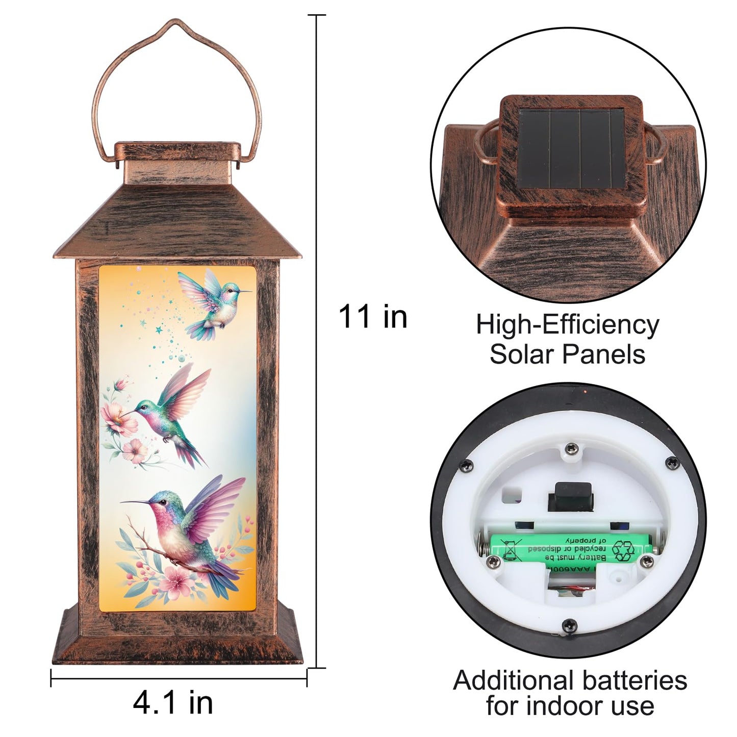 Solar Lanterns for Garden Decor,Waterproof Design Ideal Birthday Gifts for Women, Mom, and Grandma Solar LED Hanging Lights for Yard, Patio, Lawn, and Porch(Three Hummingbirds)