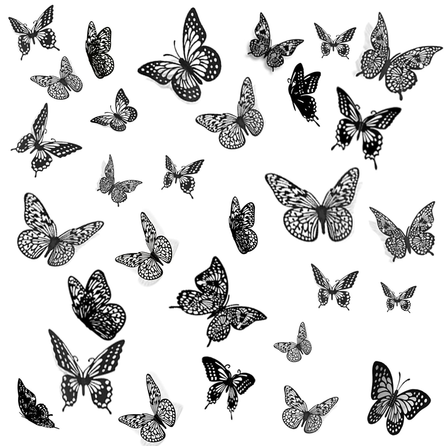 3D Butterfly Wall Decorat 48 Pcs 3 Sizes 4 Styles, Birthday Decorations Butterflies Party & Cake Decoration-Removable Gold Decorations (Black48 pcs)