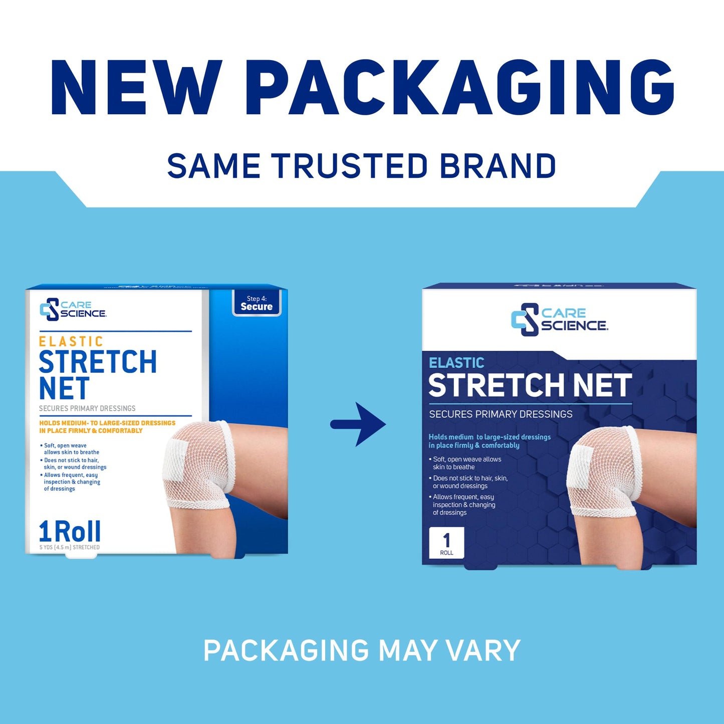 Care Science Elastic Stretch Net, 1 Roll, 5 Yards | Premium First Aid Wound Care, Secures Wound Dressings Firmly & Comfortably in Place