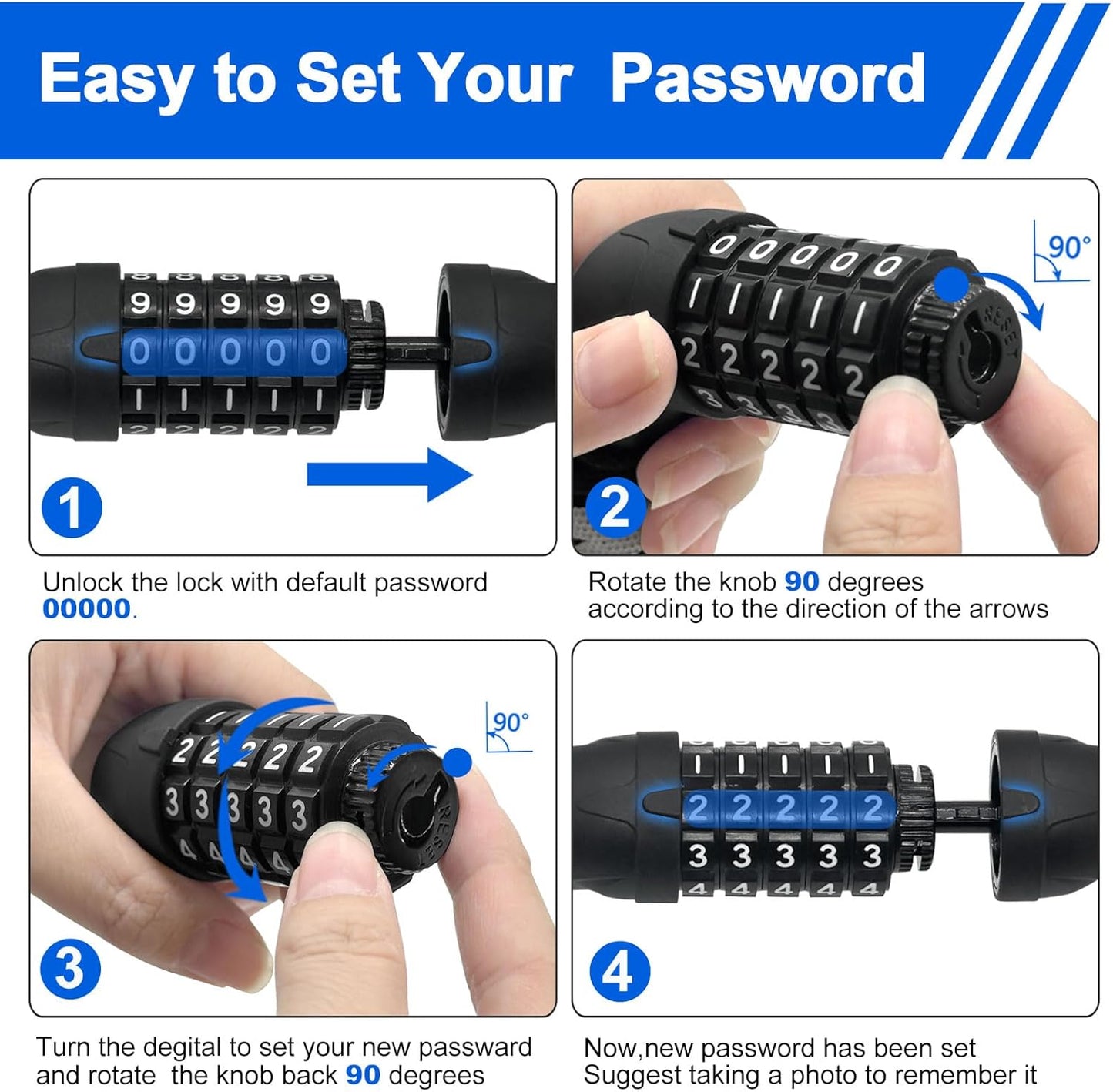 NDakter Heavy-Duty Bike Lock - 5-Digit Combination Anti-Theft Chain Lock | 2.62 to 6 Ft Length, High Security