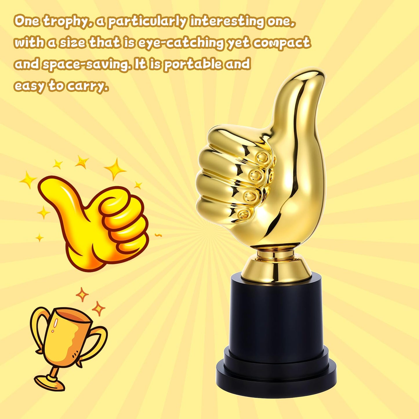 Golden Thumbs Up Award Trophy, Engraving Funny Plastic Winner Award Status Sculpture 5 Inch Gold Trophy Cups for Staff or Adults Party Favors Sports Game Job Football Competition Rewards for Humorous