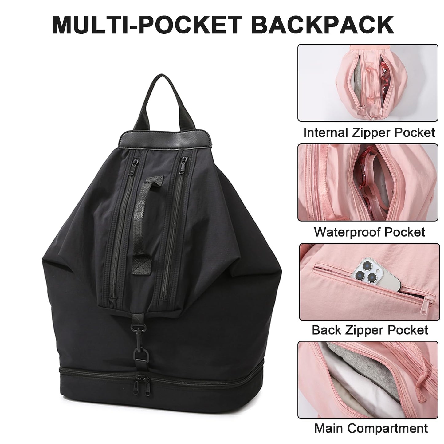 Gym Backpack,Small Gym Bag with Shoe Compartment Lightweight Travel Backpack Workout Sports Casual Daypack for Women or Men-Black