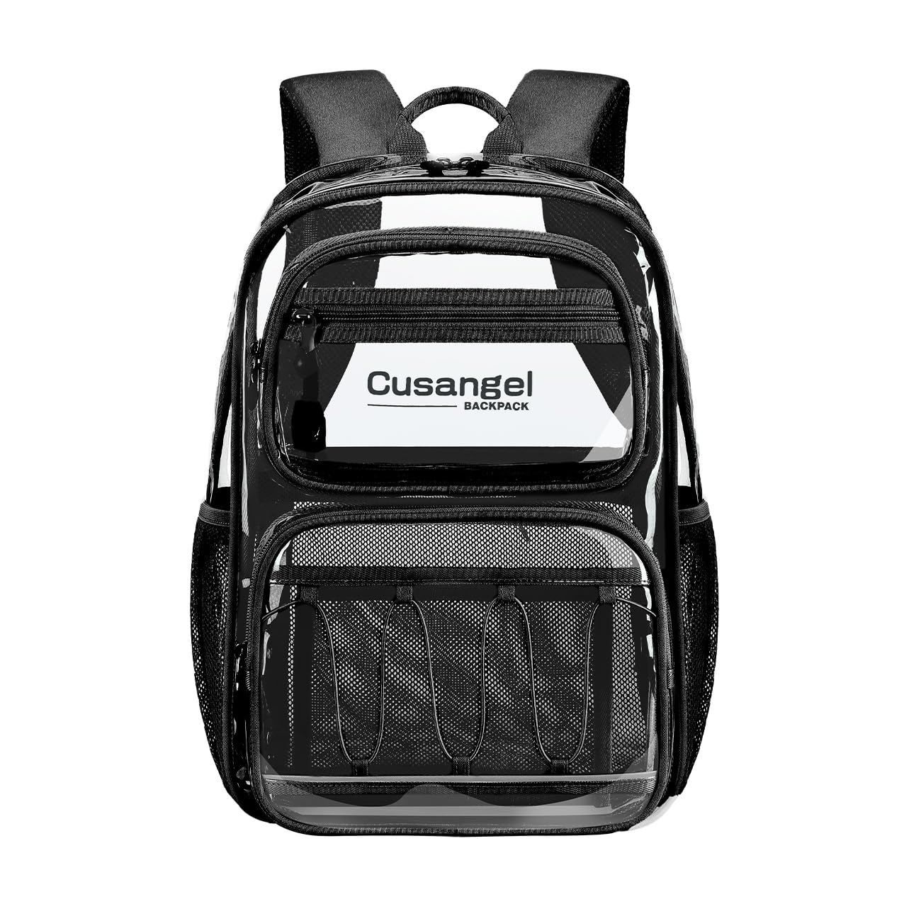 Cusangel Large Clear backpack for girls,16in TPU Plastic Bookbag,Stadium,school, and other security check locations (Black)