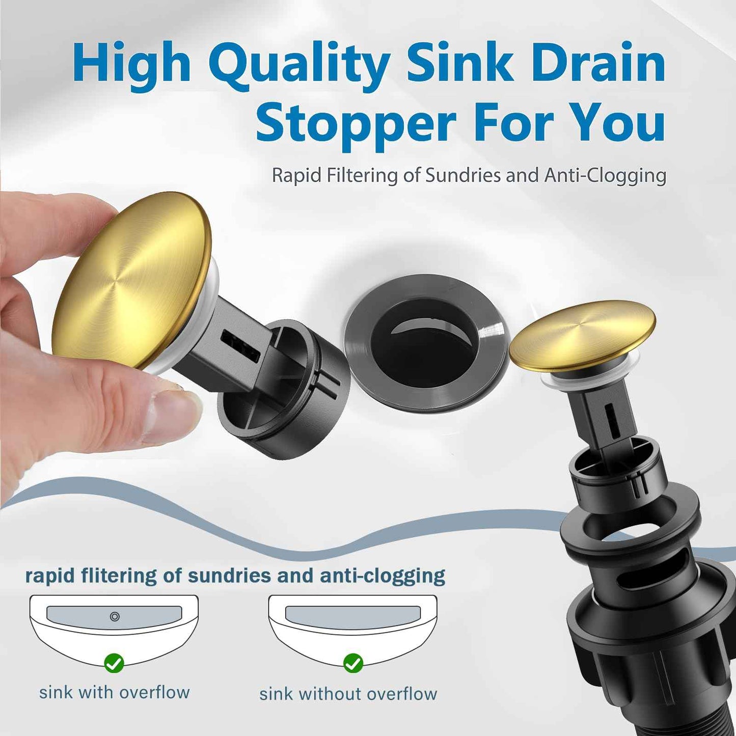 HURRAN 8 Inch Bathroom Sink Faucet, 3 Hole Widespread Bathroom Faucets with Pop Up Drain, Bar Faucet with Cache Aerator, Brushed Gold