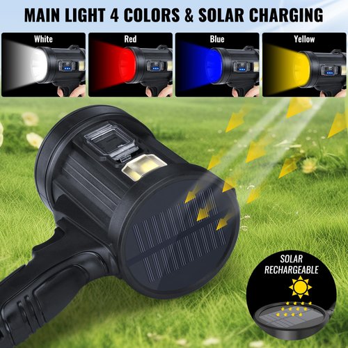 Sigoobal Rechargeable Spotlight,99,000 LM Super Bright Handheld Spot Light LED Flashlight High Lumens,Powered Spotlight Large Searchlight Outdoor with Solar Panels & COB Light for Boat Camping Hunting