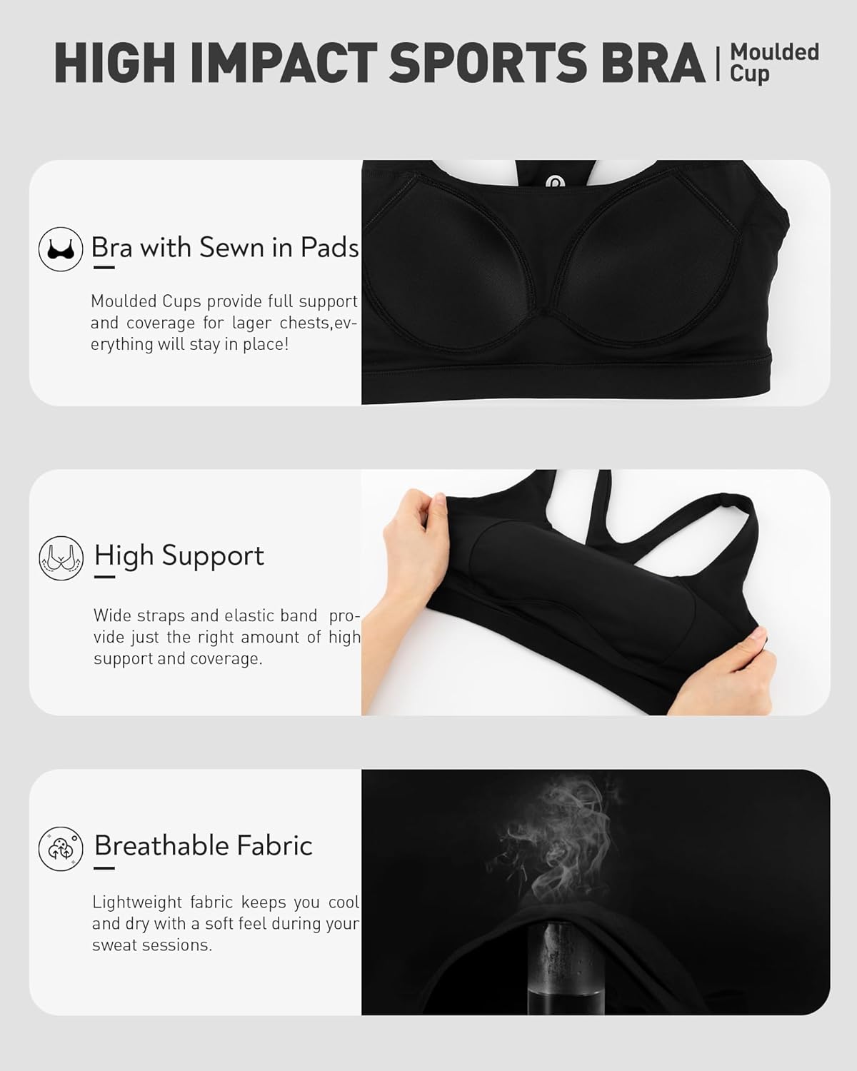 RUNNING GIRL Sports Bra - High Support Racerback for Women | Grey Moulded Cup Workout Bra