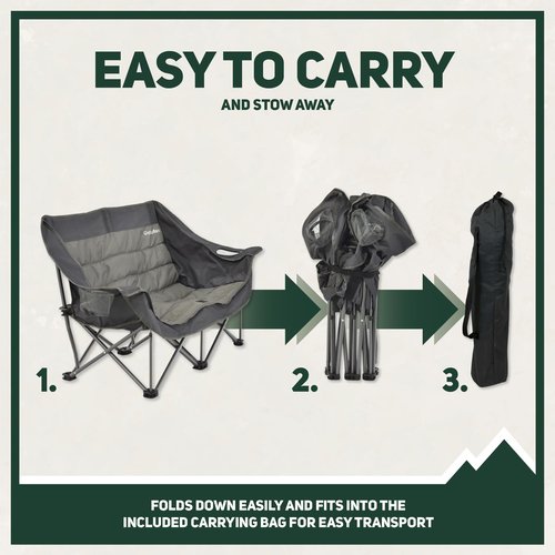 OUTSIDER Love seat Padded Lounge Chair, Oversized Folding Camping Sofa, Low Seat Double Camping Chair, Portable Outdoor Loveseat Supports 500 lbs for Beach, Tailgating, RV, Sports, Patio