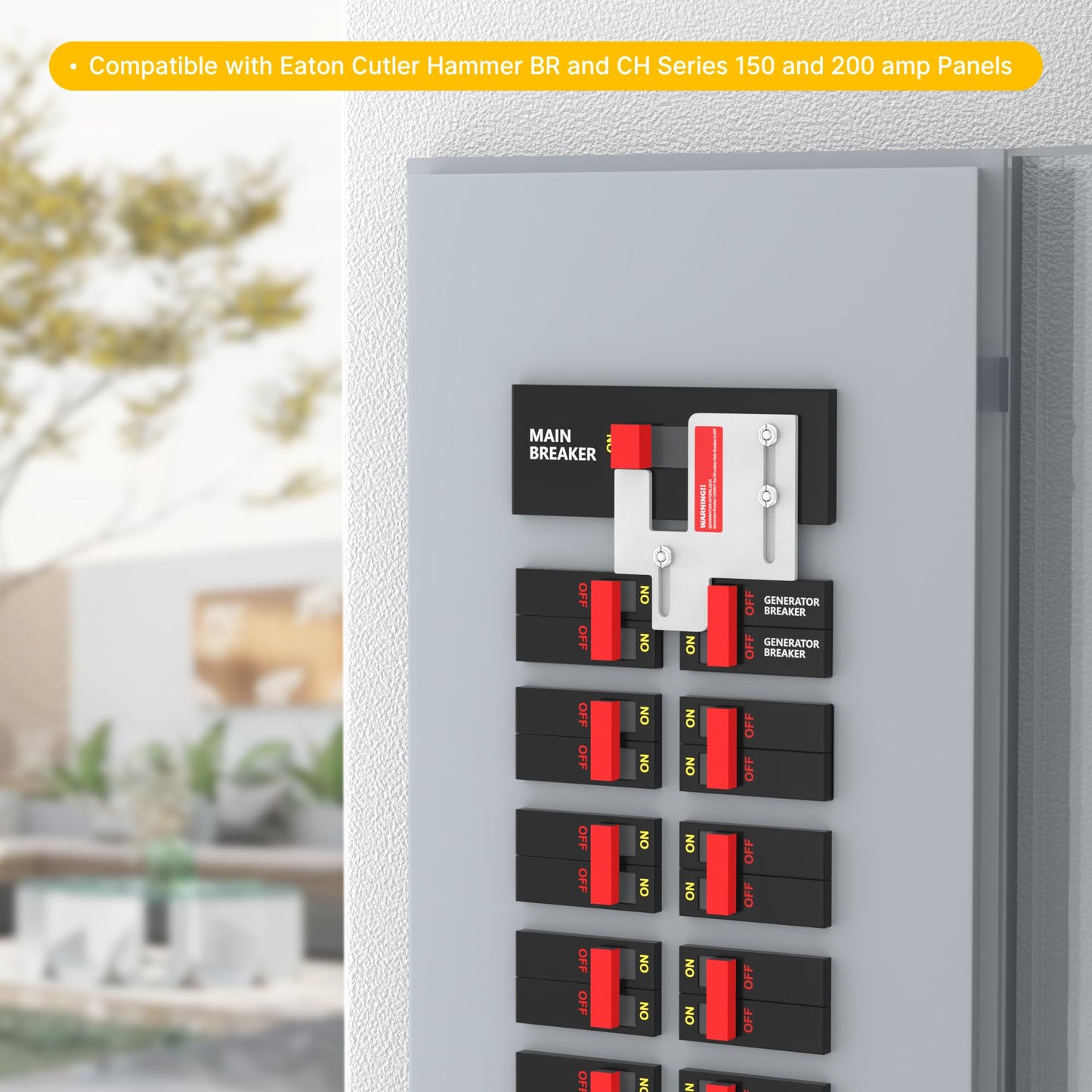 Joinfworld Generator Interlock Kit Compatible with Eaton Cutler Hammer BR and CH Series 150 and 200 amp Panels, Eaton Interlock Kit with 1 1/4 to 1 7/16 Inch Spacing Between Main and Generator Breaker