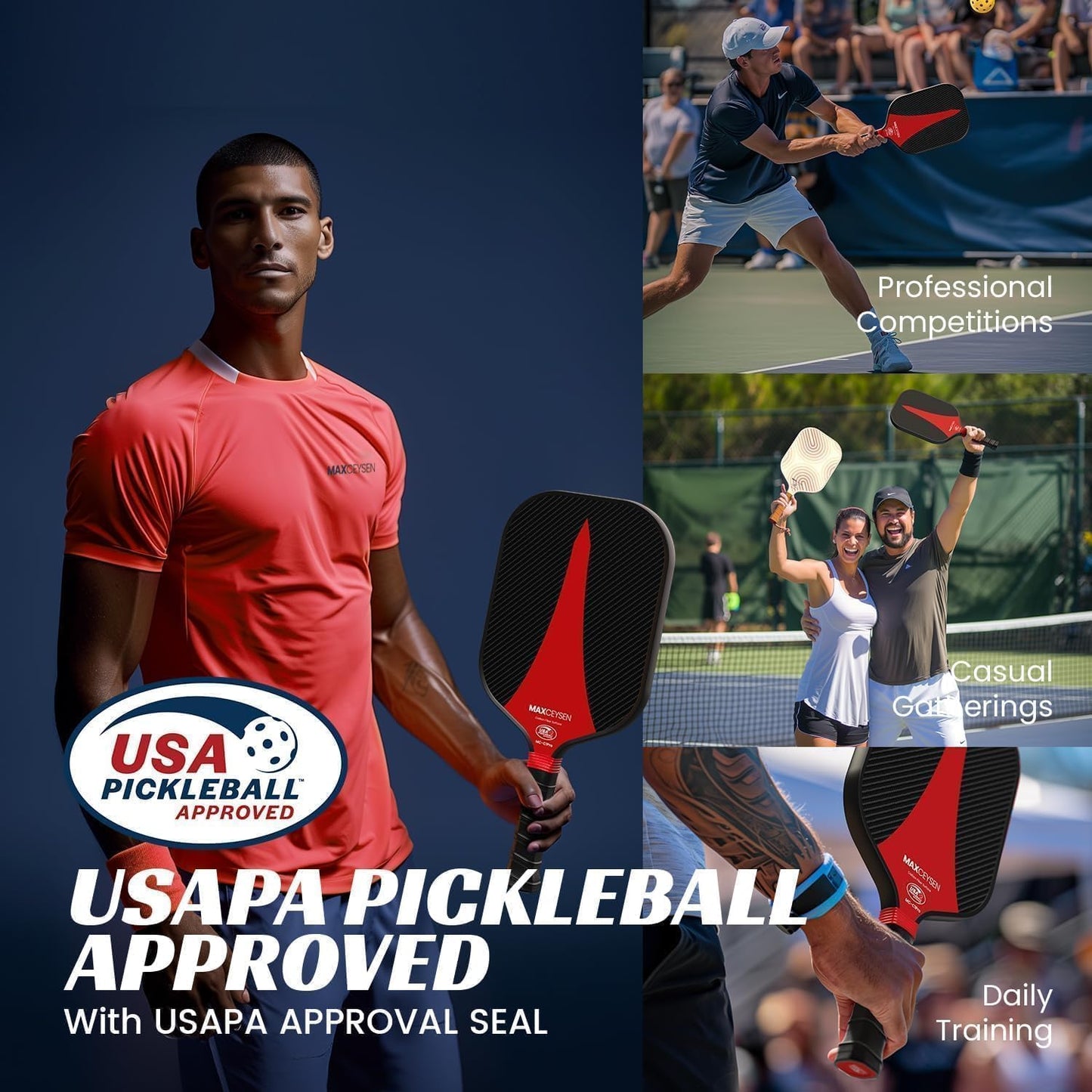Pickleball Paddles T700 Carbon Fiber Surface Single Paddle USAPA Approved 16MM High Performance Lightweight Racket with Wide Face Long Grip for Men Women Beginner Starters