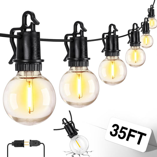 100FT Solar Powered String Lights with Remote - Waterproof G40 Patio Lights, 30 Shatterproof Bulbs, 3 Modes for Camping & Backyard