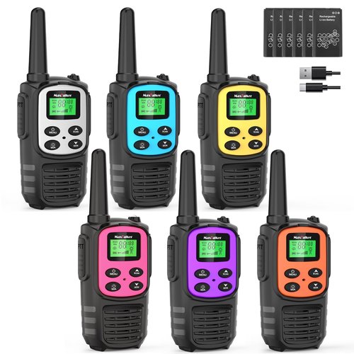 MaxTalker Walkie Talkies Long Range for Adults, Rechargeable Walkie Talkies 6 Pack with 22 FRS Channels, 2 Way Radios, NOAA, Li-ion Battery, LED Flashlight, VOX Gift for Family Camping