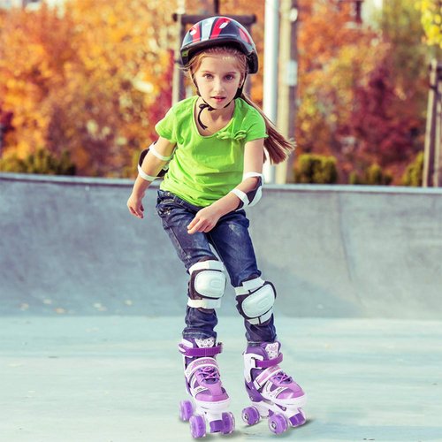 Kids Roller Skates for Girls, Adjustable Size Double Roller Skates, with All Wheels Light up, Fun Illuminating Rollerskates for Beginners, Medium（2-5）, Purple