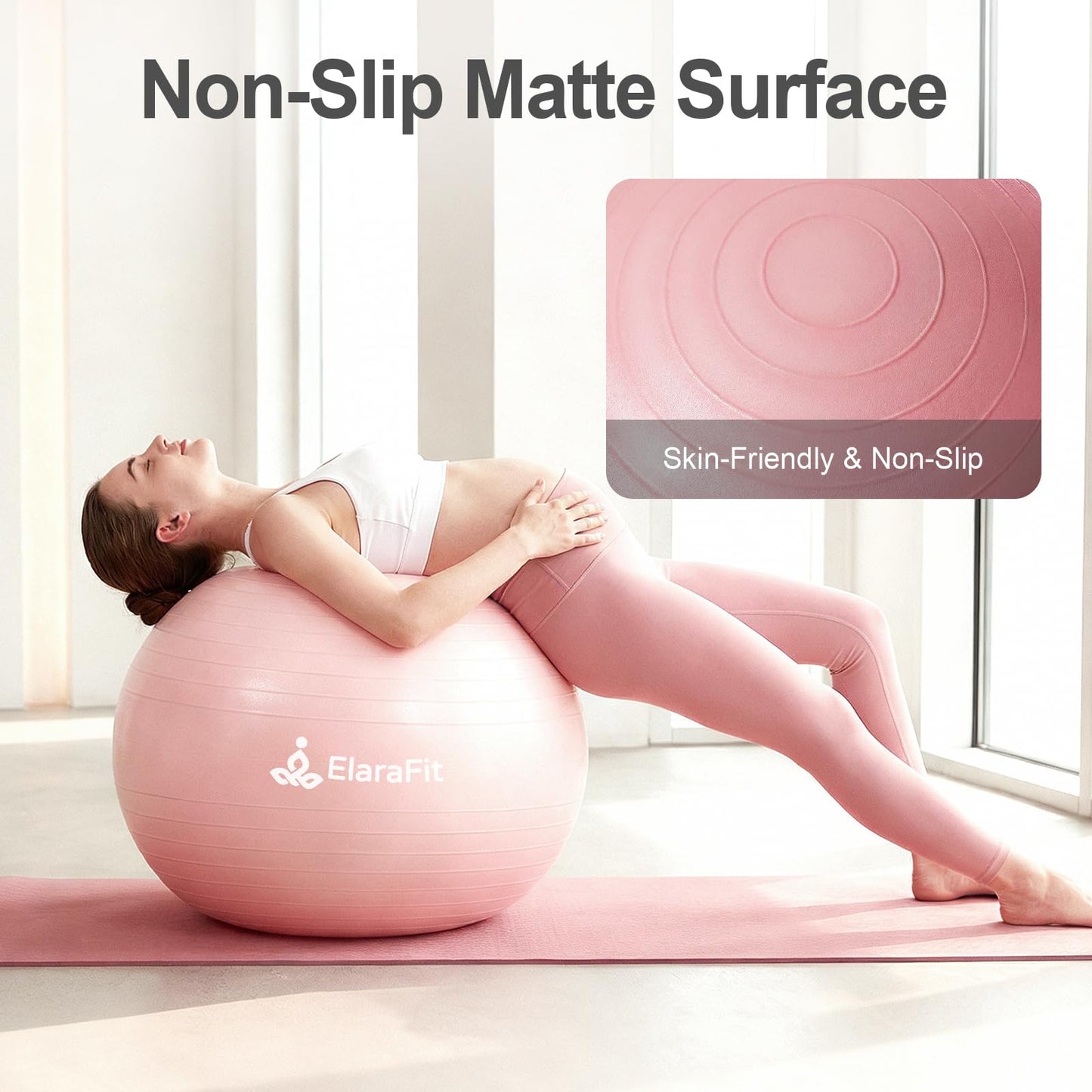 ElaraFit Anti Burst Large Exercise Ball for Yoga Non Slip Pilates Ball with Pump 550 lbs Capacity for Pregnancy, Fitness Size L 23 to 26 inches, About 58 to 65cm (Pink)