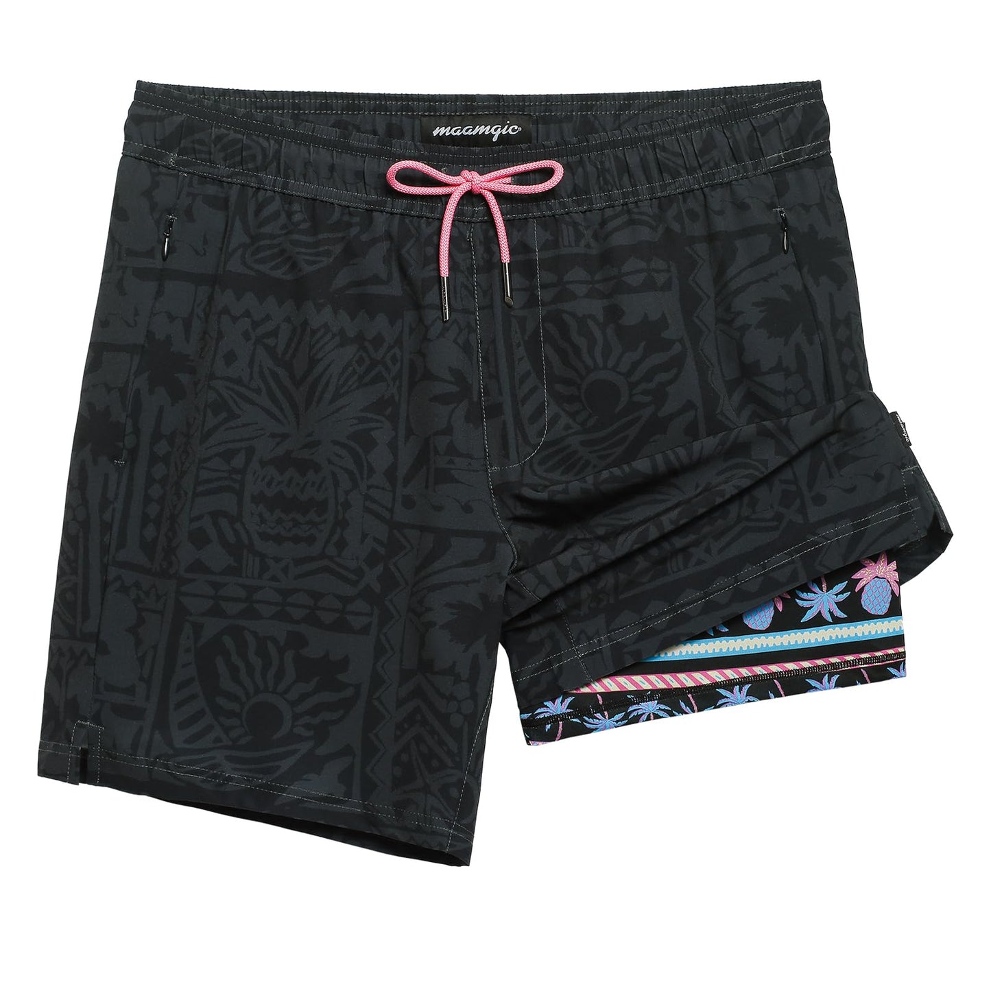 maamgic Mens Swim Trunks with Compression Liner 7" Bathing Suit Quick Dry Swimming Trunks for Men with Zipper Pockets