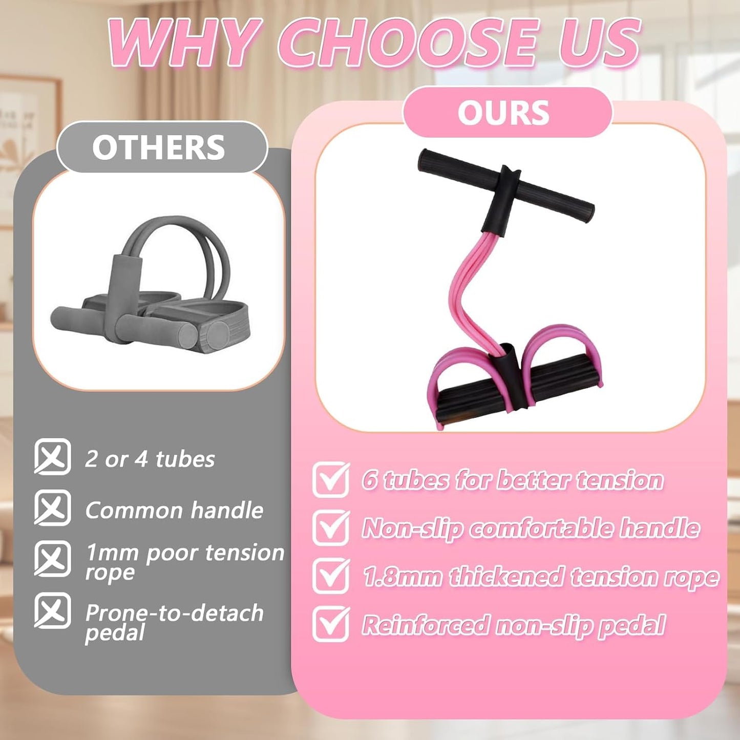 Pedal Resistance Band by [Brand Name] - Natural Rubber Foot Resistance Training with Handles | Pink