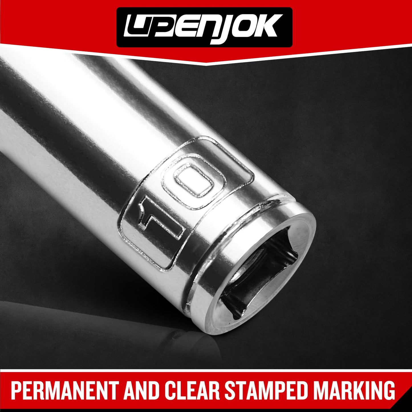 Upenjok 6PCS 3/8" Drive 10mm Socket Set, Deep & Shallow, Mirror Finish, Cr-V Steel