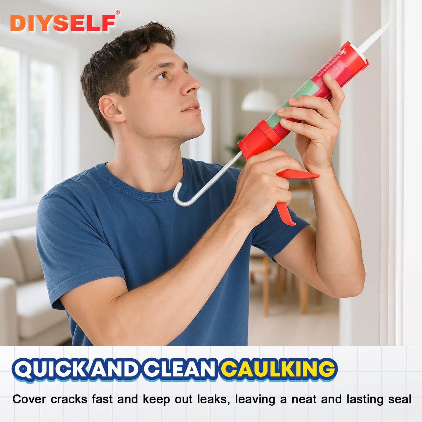 DIYSELF Caulk Gun No Drip, Heavy Duty Caulking Tool, 10:1 Thrust Ratio, Hand Caulking Gun for 10 oz Cartridges, Silicone Gun Compatible with Sealant, Acrylic, Latex, Adhesive, Butyl & More (Red)