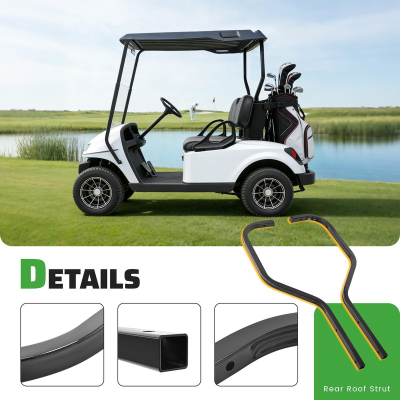 Wutist Rear Roof Strut Compatible with 1996-Up EZGO TXT Golf Cart Black Steel Powder Coated