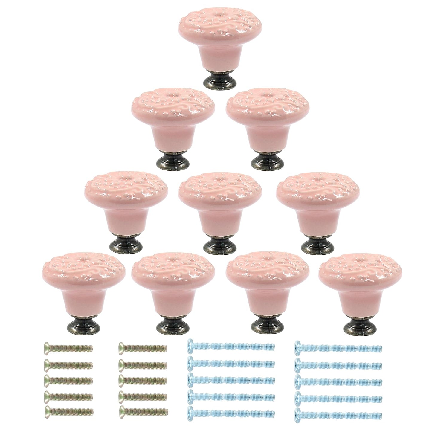 Piutouyar Ceramic Kitchen Cabinet Knobs, Pink, 10Pcs, 1.3Inch Diameter, Retro Style